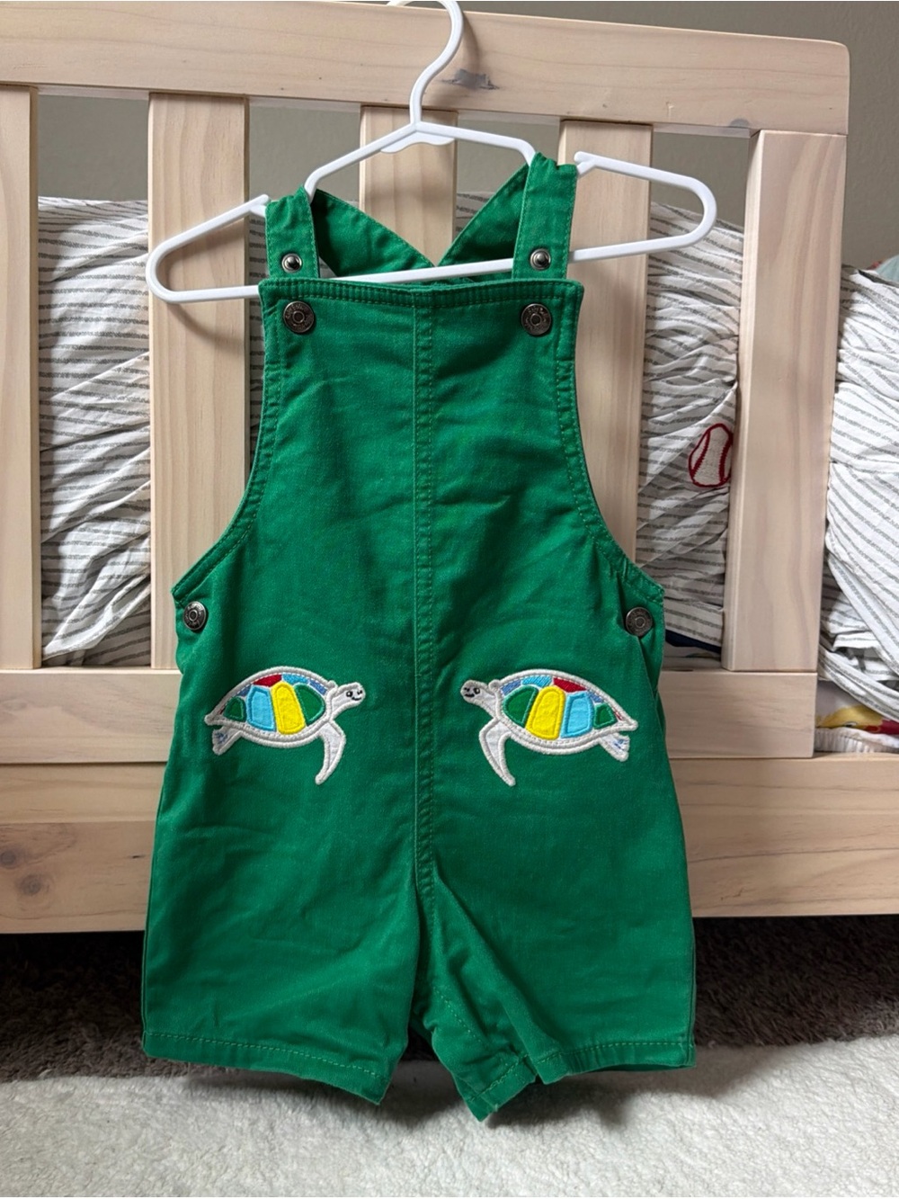 Mini Boden Overalls Shortalls with Turtle Appliqué 12-18 months